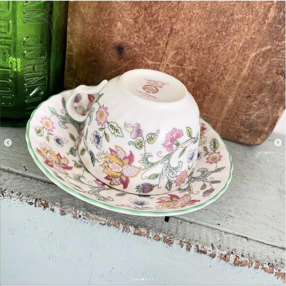 Vintage Teacup Saucer Minton England Bone China Swirl Floral Haddon Hall Pattern - Picture 4 of 8